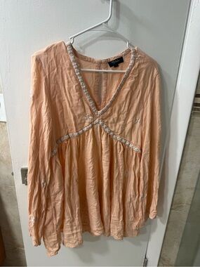Rory Beca Peach V-Neck Embroidered Tunic